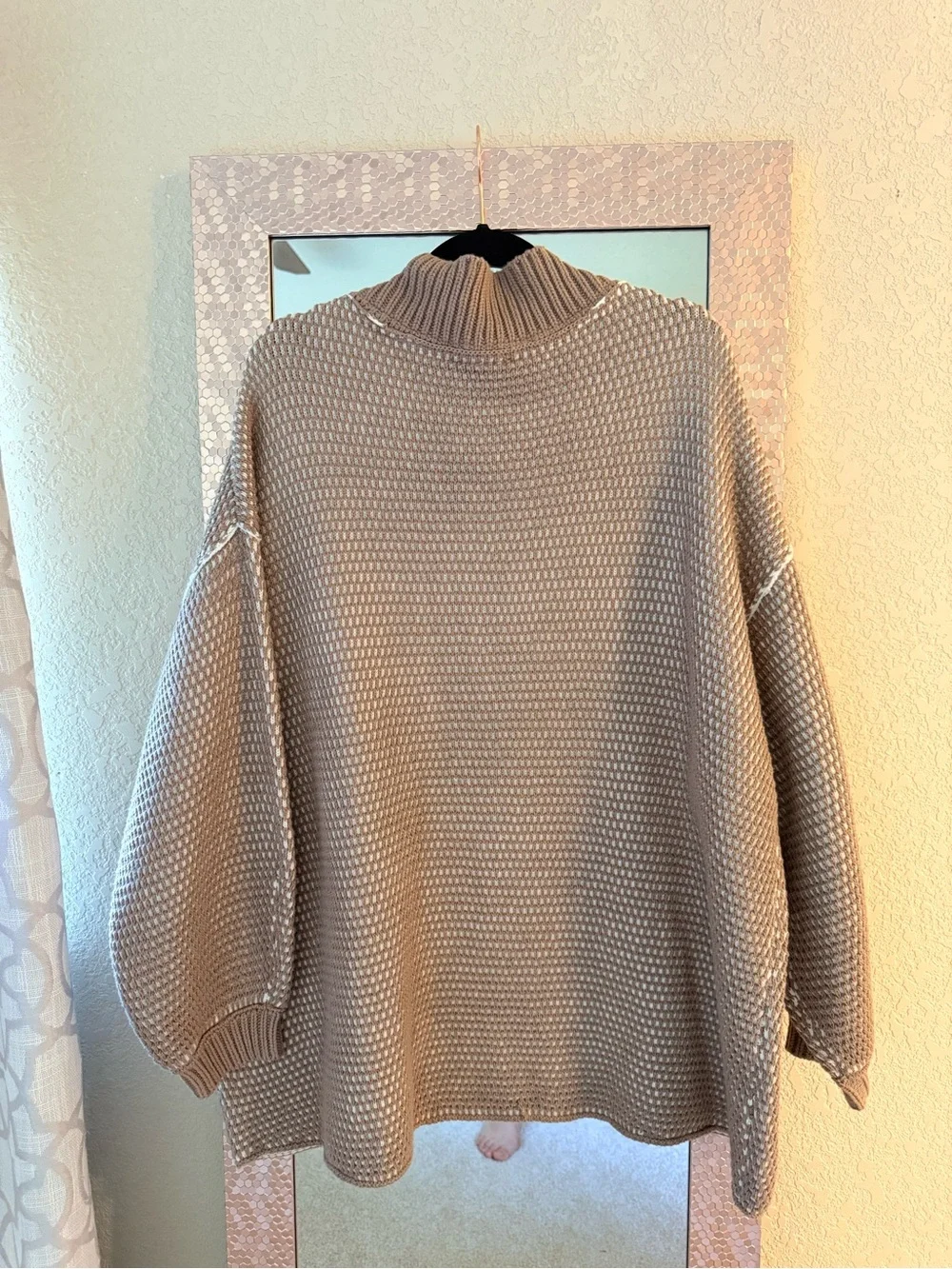 Free People Taupe V-Neck Chunky Knit Sweater